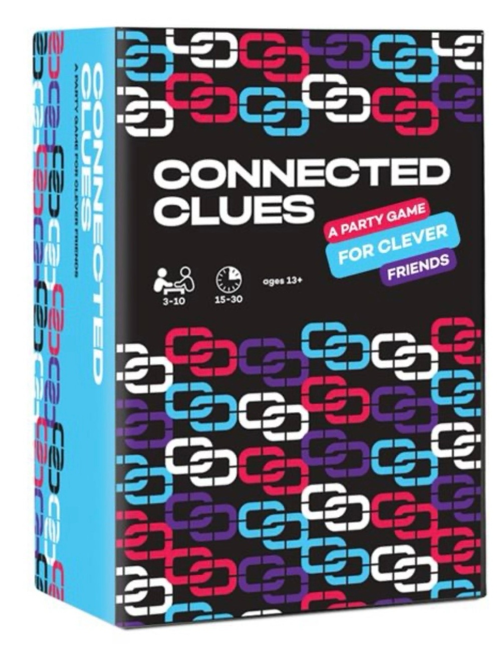 Connected Clues Party Game - Black with Blue, Pink, Purple, White Links